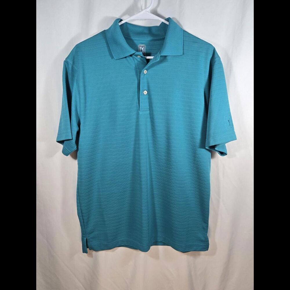 PGA Tour Mens Short Sleeve Golf Polo Shirt Teal Blue Med